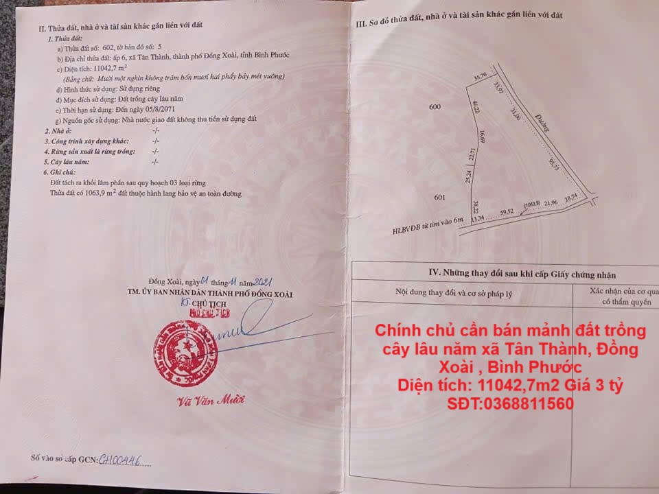 Chính chủ cần bán mảnh đất trồng cây lâu năm xã Tân Thành, Đồng Xoài , Bình Phước - Ảnh chính